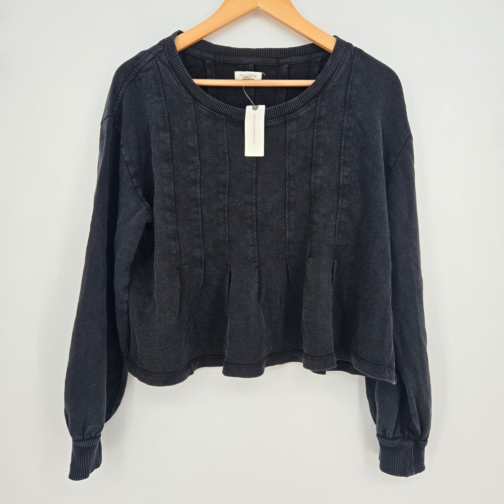 NWT Anthropologie Pilcro Black Cropped Pleated Shirt Womens M 100% Cotton - Picture 1 of 9